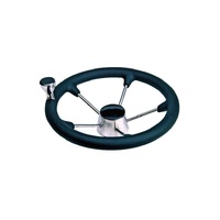 Steering Wheel Black Stainless Steel 5 Spoke with Knob 343mm