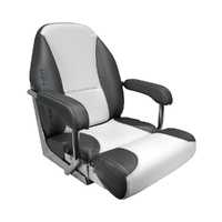 Mojo Deluxe Flip-Up Helm Boat Seat Dark Grey/White