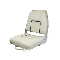 S40 Folding Padded Boat Seat - Off-White/Dark Blue Piping