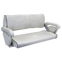 ST90 Double Flip-Back Boat Seat Off-White/Dark Blue Piping