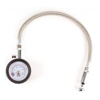 WHITES TYRE PRESSURE GAUGE 2" DIAM 0-15PSI FLEXIBLE S/S HOSE